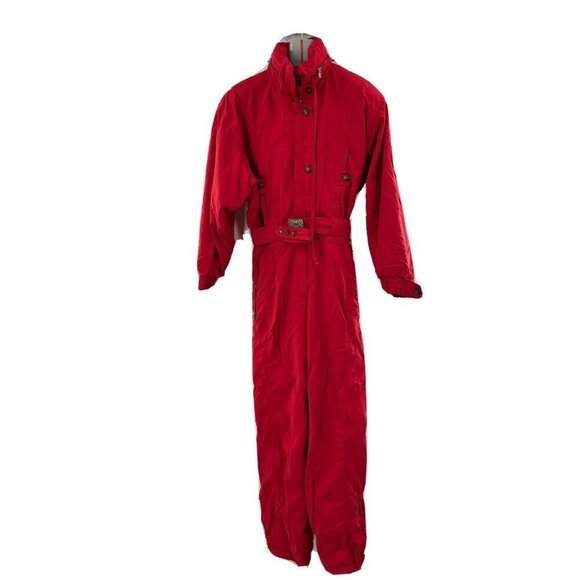 Bogner Women's Ski Suit Snow Suit Size 10 Red One Piece Hood in Collar - Picture 1 of 11